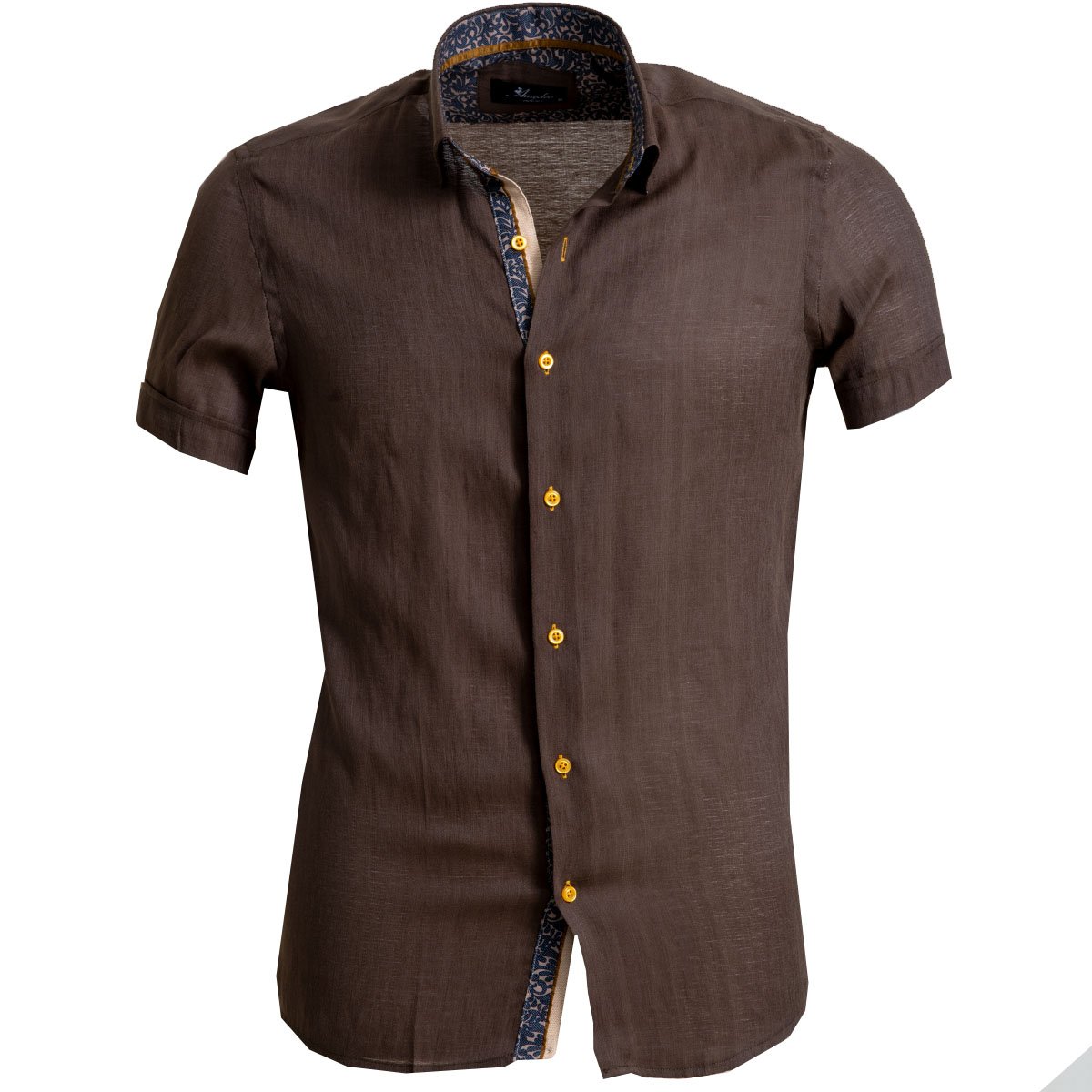 Dark Brown Mens Short Sleeve Button up ...